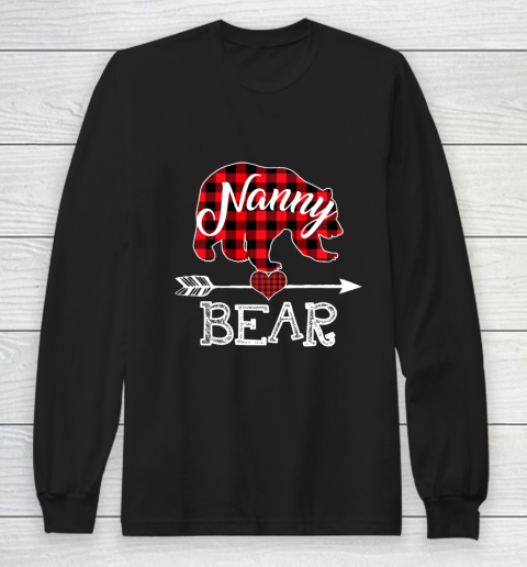 Nanny Bear Christmas Pajama Red Plaid Buffalo Family Gift Long Sleeve T-Shirt