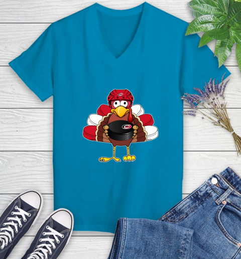 Carolina Hurricanes Turkey Thanksgiving Day Women's V-Neck T-Shirt 7