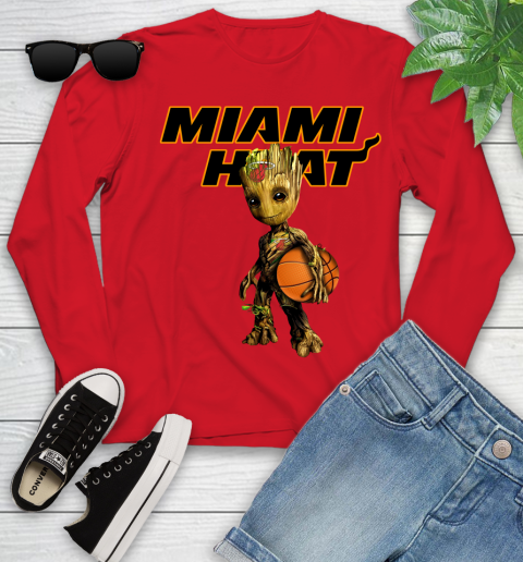 Miami Heat NBA Basketball Groot Marvel Guardians Of The Galaxy Youth Long Sleeve 11