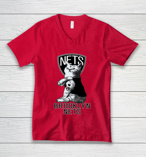 NBA Basketball My Cat Loves Brooklyn Nets V-Neck T-Shirt 6