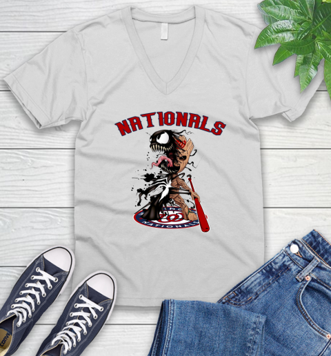 MLB Washington Nationals Baseball Venom Groot Guardians Of The Galaxy V-Neck T-Shirt