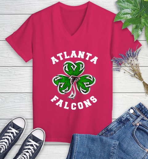 NFL Atlanta Falcons Three Leaf Clover St Patrick's Day Football Sports Women's V-Neck T-Shirt 9