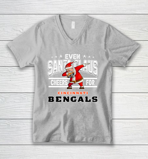 Cincinnati Bengals Even Santa Claus Cheers For Christmas NFL V-Neck T-Shirt 3