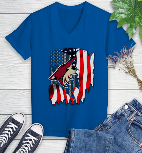 Arizona Coyotes NHL Hockey American Flag Women's V-Neck T-Shirt 10