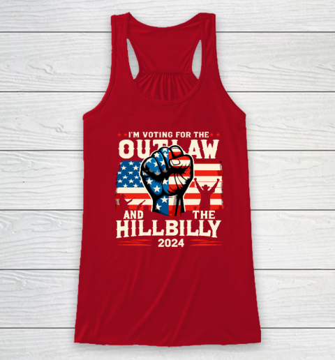 I'm Voting For the Outlaw And The Hillbilly 2024 US Flag Racerback Tank 3