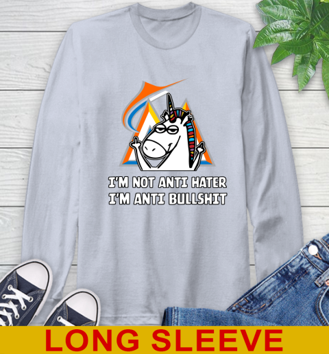 Miami Marlins MLB Baseball Unicorn I'm Not Anti Hater I'm Anti Bullshit Long Sleeve T-Shirt 6