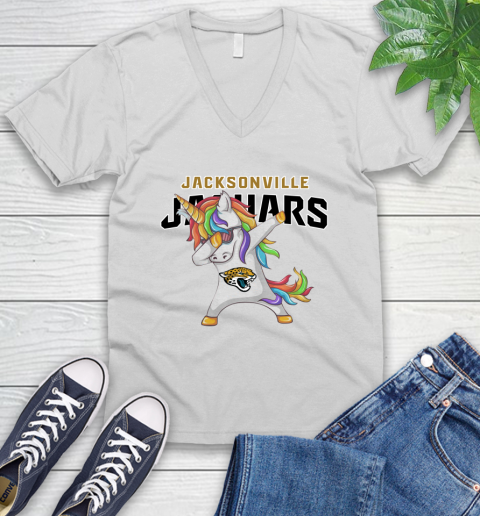 Jacksonville Jaguars NFL Football Funny Unicorn Dabbing Sports V-Neck T-Shirt