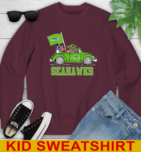 NFL Football Seattle Seahawks Darth Vader Baby Yoda Driving Star Wars Shirt Youth Sweatshirt 5