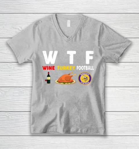 Minnesota Vikings Giving Day WTF Wine Turkey Football NFL V-Neck T-Shirt 3