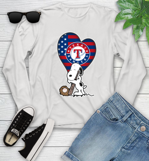 Texas Rangers MLB Baseball The Peanuts Movie Adorable Snoopy Youth Long Sleeve