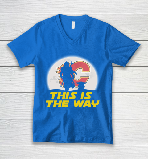 Calgary Flames NHL Ice Hockey Star Wars Yoda And Mandalorian This Is The Way V-Neck T-Shirt 5