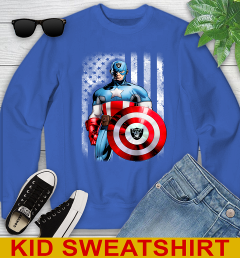 Oakland Raiders NFL Football Captain America Marvel Avengers American Flag Shirt Youth Sweatshirt 6