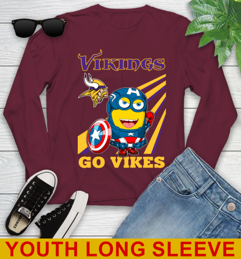 NFL Football Minnesota Vikings Captain America Marvel Avengers Minion Shirt Youth Long Sleeve 6