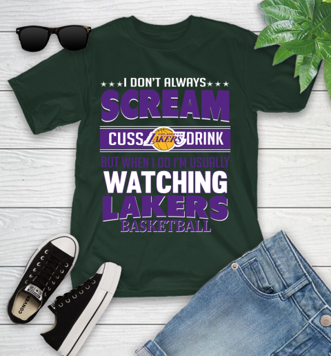 Los Angeles Lakers NBA Basketball I Scream Cuss Drink When I'm Watching My Team Youth T-Shirt 5