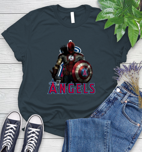 MLB Captain America Thor Spider Man Hawkeye Avengers Endgame Baseball Los Angeles Angels Women's T-Shirt 8