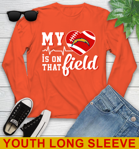 NFL My Heart Is On That Field Football Sports Los Angeles Chargers Youth Long Sleeve 3