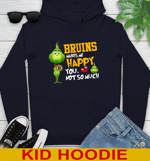 NHL Boston Bruins Makes Me Happy You Not So Much Grinch Hockey Sports Youth Hoodie 3