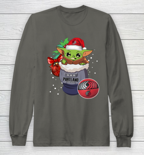 Portland Trail Blazers Christmas Baby Yoda Star Wars Funny Happy NBA Long Sleeve T-Shirt 8