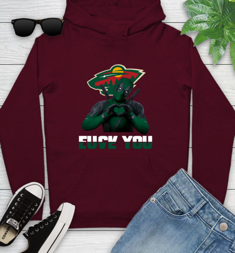 NHL Minnesota Wild Deadpool Love You Fuck You Hockey Sports Youth Hoodie 7