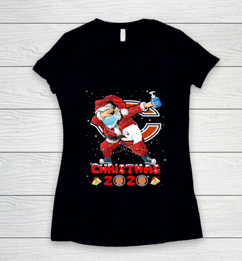 Chicago Bears Funny Santa Claus Dabbing Christmas 2020 NFL Women's V-Neck T-Shirt