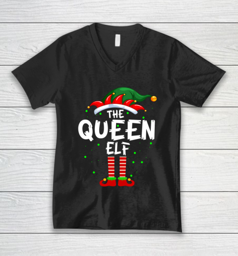 Womens The Queen Elf Family Matching Group Funny Christmas Pajama V-Neck T-Shirt