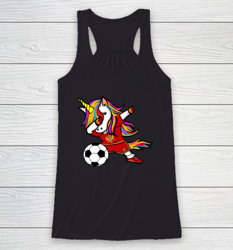 Dabbing Unicorn Montenegro Football Montenegrin Flag Soccer Racerback Tank