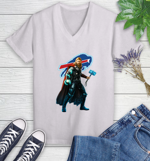 NFL Thor Avengers Endgame Football Buffalo Bills Women's V-Neck T-Shirt