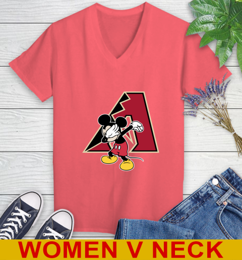 Arizona Diamondbacks MLB Baseball Dabbing Mickey Disney Sports Women's V-Neck T-Shirt 7