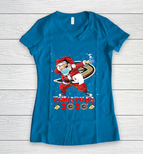 Anaheim Ducks Funny Santa Claus Dabbing Christmas 2020 NHL Women's V-Neck T-Shirt 5