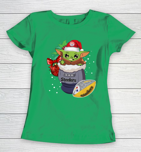 Pittsburgh Steelers Christmas Baby Yoda Star Wars Funny Happy NFL Women's T-Shirt