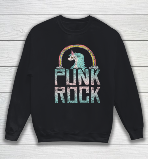 Punk Rock Music Band Unicorn Rainbow Distressed Sweatshirt