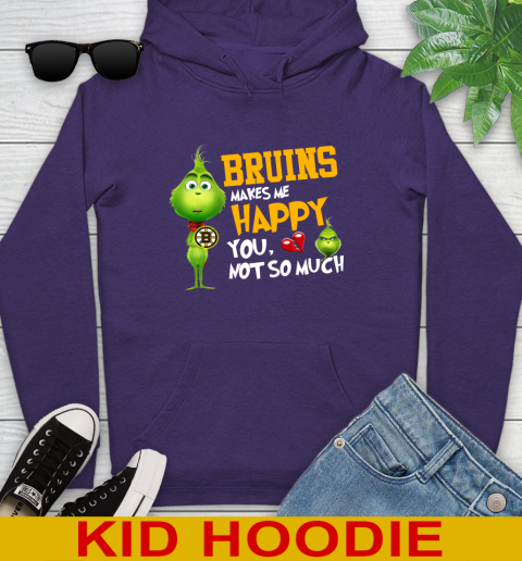 NHL Boston Bruins Makes Me Happy You Not So Much Grinch Hockey Sports Youth Hoodie 5