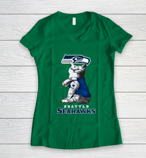 NFL Football My Cat Loves Seattle Seahawks Women's V-Neck T-Shirt 3