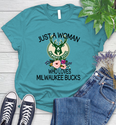 NBA Just A Woman Who Loves Milwaukee Bucks Basketball Sports Women's T-Shirt 11