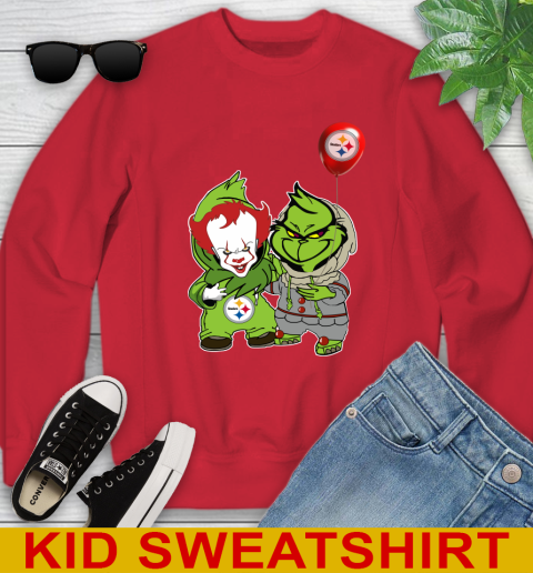 Pittsburgh Steelers Baby Pennywise Grinch Christmas NFL Football Youth Sweatshirt 8