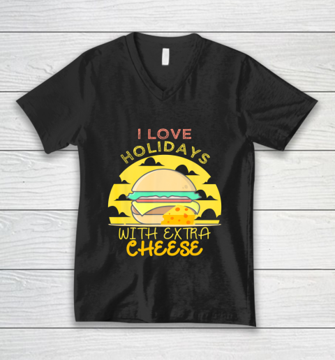 Happy Holidays With Cheese shirt Extra Cheeseburger Gift V-Neck T-Shirt