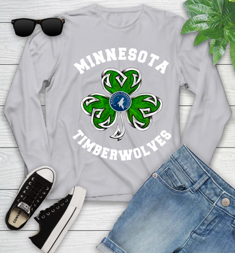 NBA Minnesota Timberwolves Three Leaf Clover St Patrick's Day Basketball Sports Youth Long Sleeve 5