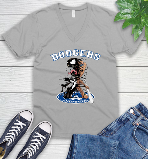 MLB Los Angeles Dodgers Baseball Venom Groot Guardians Of The Galaxy V-Neck T-Shirt 4