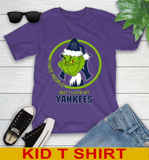 New York Yankees MLB Christmas Grinch I Hate People But I Love My Favorite Baseball Team Youth T-Shirt 4