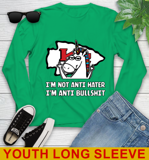 Kansas City Chiefs NFL Football Unicorn I'm Not Anti Hater I'm Anti Bullshit Youth Long Sleeve 7