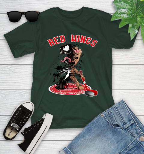 NHL Detroit Red Wings Hockey Venom Groot Guardians Of The Galaxy Youth T-Shirt 5