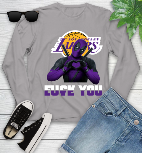 NBA Los Angeles Lakers Deadpool Love You Fuck You Basketball Youth Long Sleeve 5