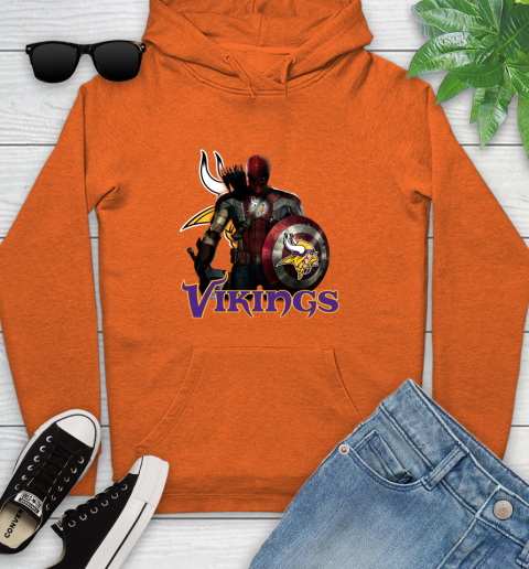 NFL Captain America Thor Spider Man Hawkeye Avengers Endgame Football Minnesota Vikings Youth Hoodie 5