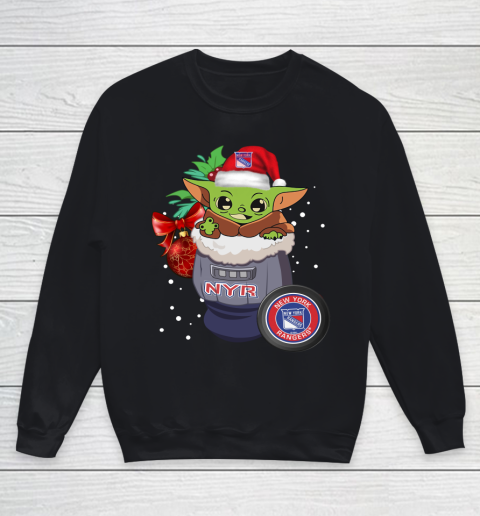 New York Rangers Christmas Baby Yoda Star Wars Funny Happy NHL Youth Sweatshirt
