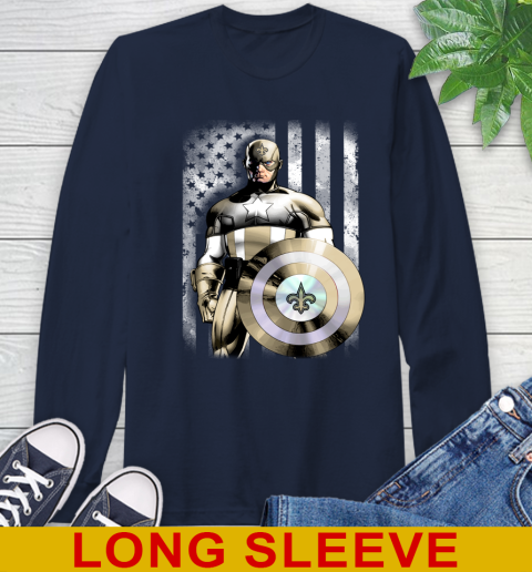 New Orleans Saints NFL Football Captain America Marvel Avengers American Flag Shirt Long Sleeve T-Shirt 3