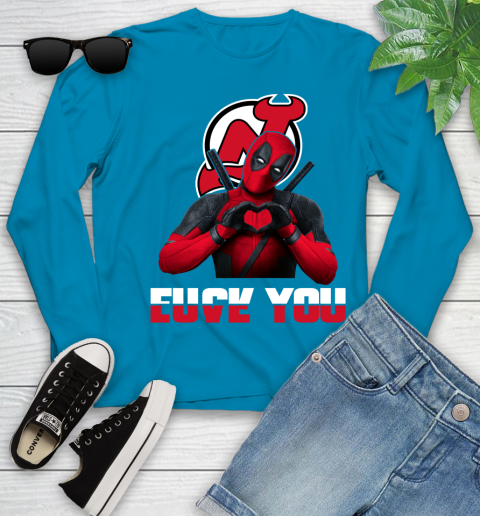 NHL New Jersey Devils Deadpool Love You Fuck You Hockey Sports Youth Long Sleeve 8