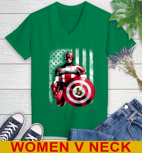 Ottawa Senators NHL Hockey Captain America Marvel Avengers American Flag Shirt Women's V-Neck T-Shirt 5