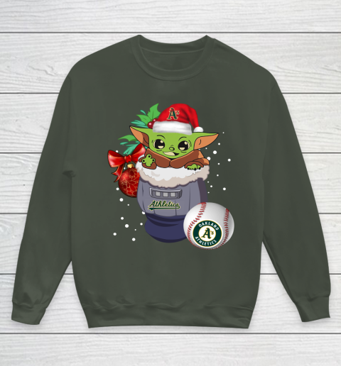 Oakland Athletics Christmas Baby Yoda Star Wars Funny Happy MLB Youth Sweatshirt 10