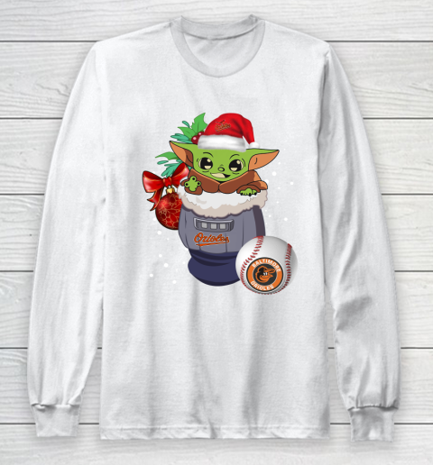 Baltimore Orioles Christmas Baby Yoda Star Wars Funny Happy MLB Long Sleeve T-Shirt 2