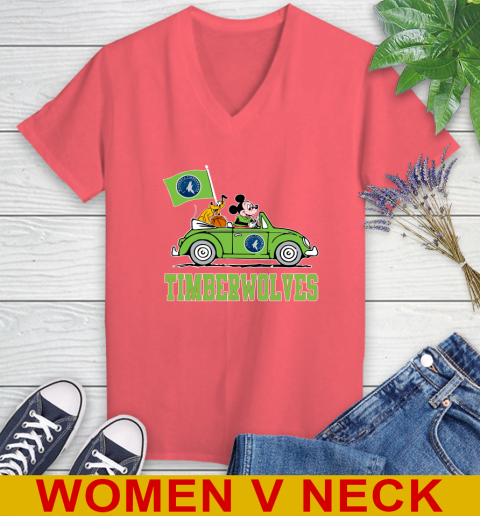 NBA Basketball Minnesota Timberwolves Pluto Mickey Driving Disney Shirt Women's V-Neck T-Shirt 7